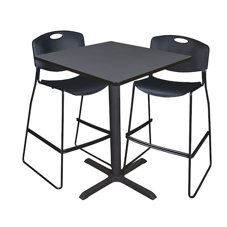 Cain Cain Cafe Table & Chair Set, 36 W, 36 L, 42 H, Grey TCB3636GY4495BK
